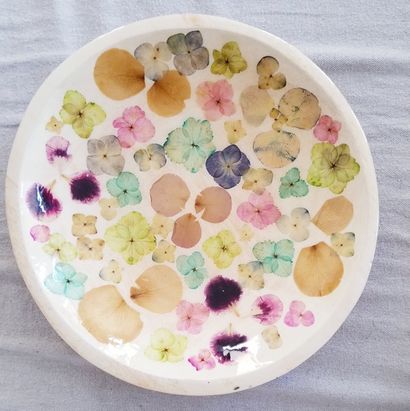 None Other - Wooden Bowl Real Flower Petals in Resin 11 3/4"